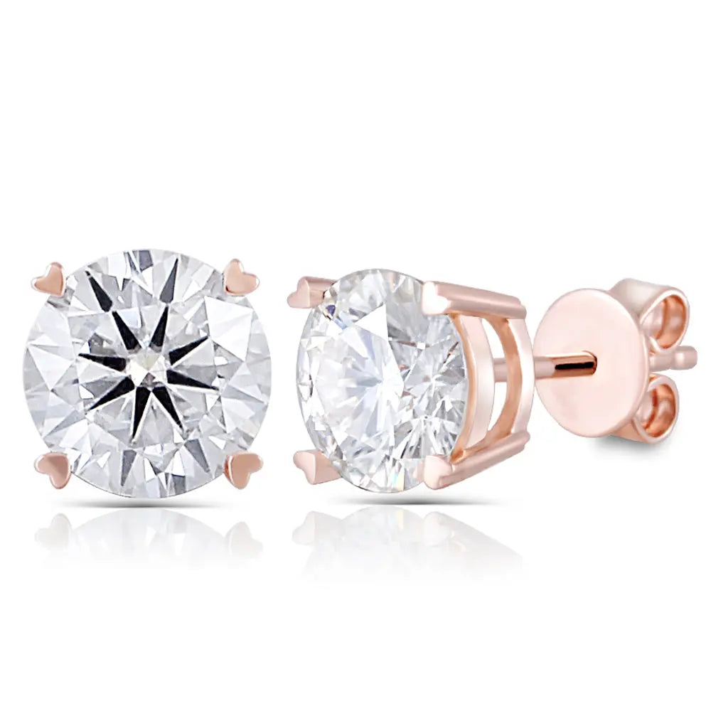 14k Rose Gold Stud Moissanite Earrings 2ctw Moissanite Engagement Rings & Jewelry | Luxus Moissanite | Rose Gold Ear Stud