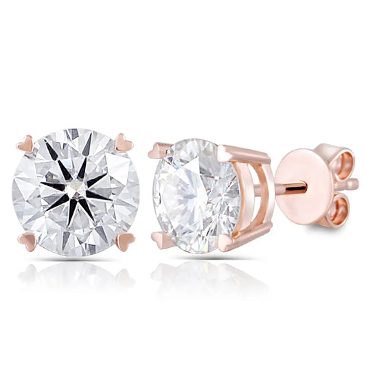 14k Rose Gold Stud Moissanite Earrings 2ctw Moissanite Engagement Rings & Jewelry | Luxus Moissanite  |  Rose Gold Ear Stud 