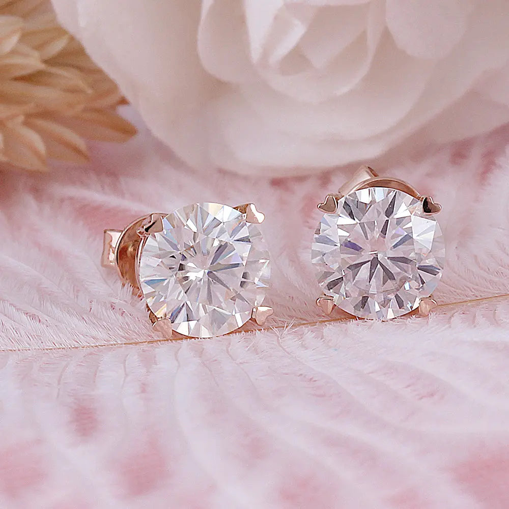 14k Rose Gold Stud Moissanite Earrings 2ctw Moissanite Engagement Rings & Jewelry | Luxus Moissanite | Rose Gold Ear Stud