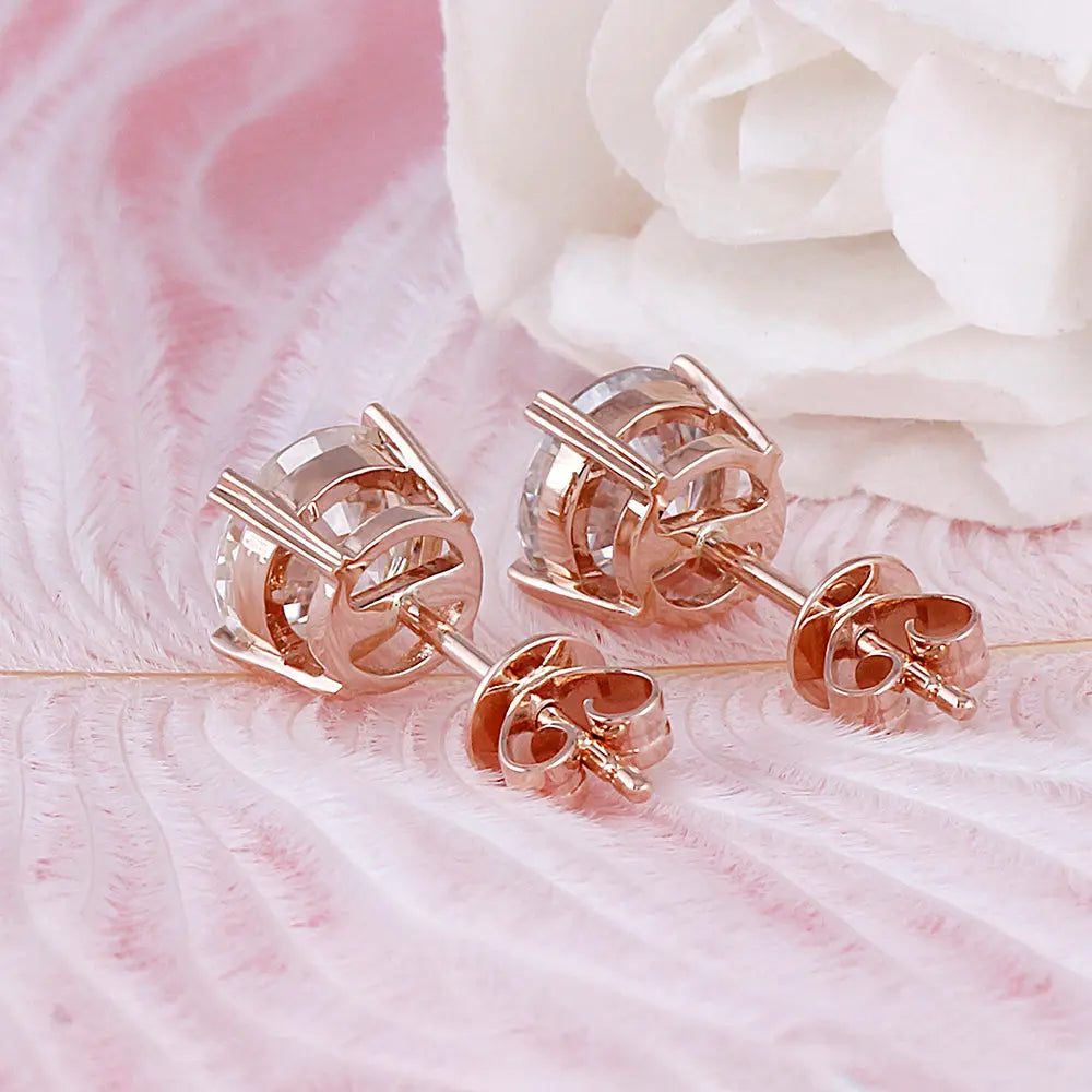 14k Rose Gold Stud Moissanite Earrings 2ctw Moissanite Engagement Rings & Jewelry | Luxus Moissanite | Rose Gold Ear Stud