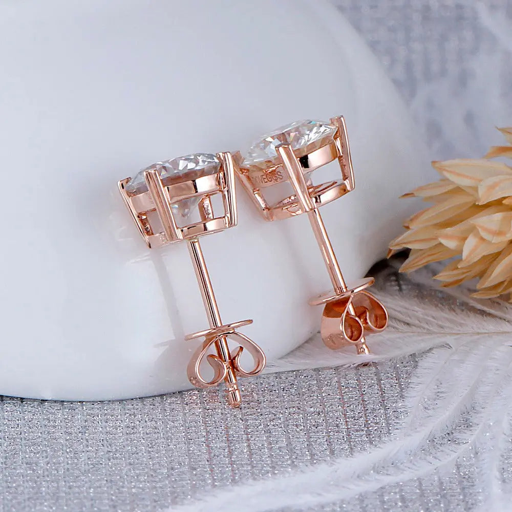 14k Rose Gold Stud Moissanite Earrings 2ctw Moissanite Engagement Rings & Jewelry | Luxus Moissanite | Rose Gold Ear Stud