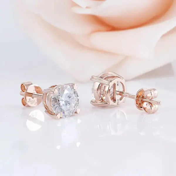 14k Rose Gold Stud Moissanite Earrings 2ctw Moissanite Engagement Rings & Jewelry | Luxus Moissanite |  Rose Gold Ear Stud 