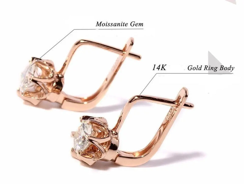 14k Rose Gold U Hoop Moissanite Earrings 1ctw Moissanite Engagement Rings & Jewelry | Luxus Moissanite