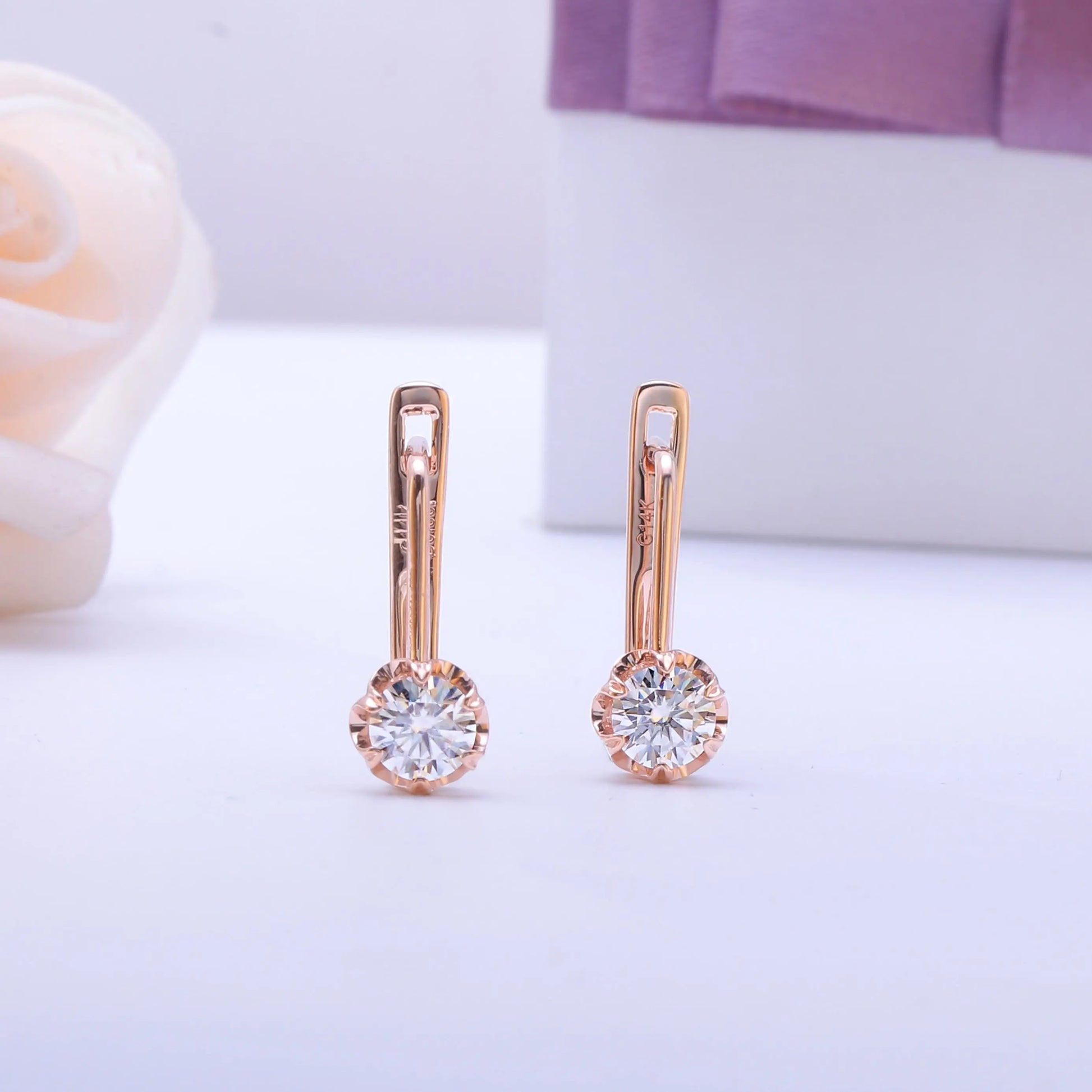 14k Rose Gold U Hoop Moissanite Earrings 1ctw Moissanite Engagement Rings & Jewelry | Luxus Moissanite | 14k Rose Gold U Hoop Moissanite Earrings 1ctw / Elegant Hoop Earrings Collection