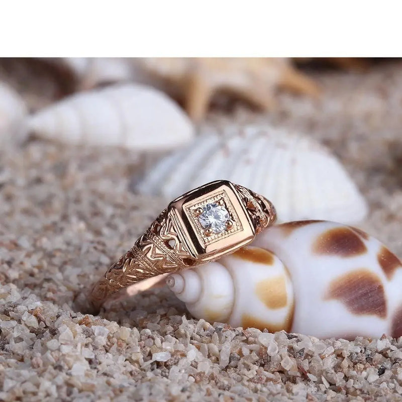 14k Rose Gold Vintage / Unique Moissanite Ring 0.1ct Moissanite Engagement Rings & Jewelry | Luxus Moissanite