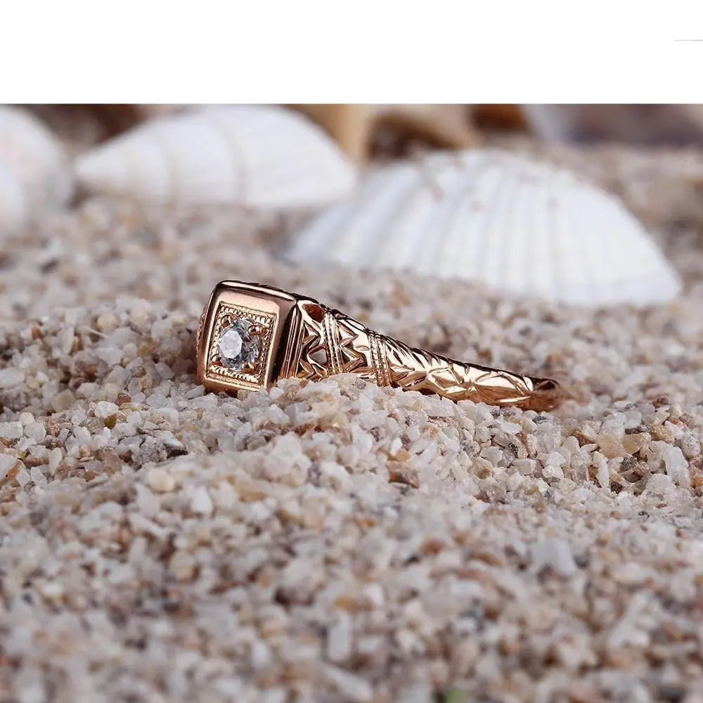 14k Rose Gold Vintage / Unique Moissanite Ring 0.1ct Moissanite Engagement Rings & Jewelry | Luxus Moissanite | Monzonite Jewelry