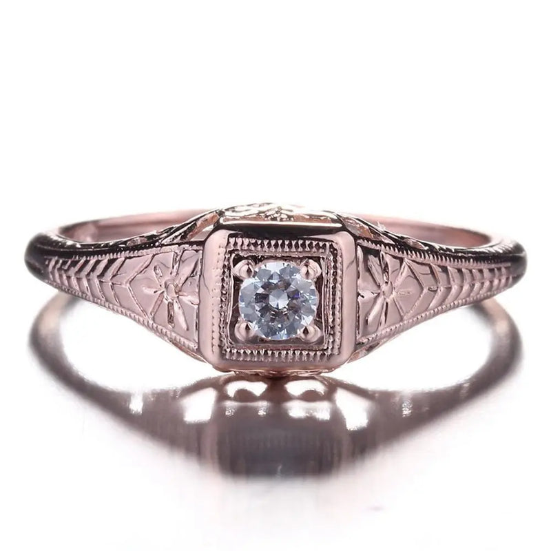 14k Rose Gold Vintage / Unique Moissanite Ring 0.1ct Moissanite Engagement Rings & Jewelry | Luxus Moissanite