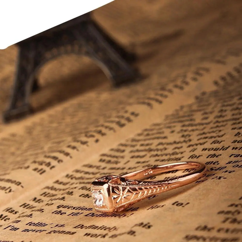 14k Rose Gold Vintage / Unique Moissanite Ring 0.1ct Moissanite Engagement Rings & Jewelry | Luxus Moissanite