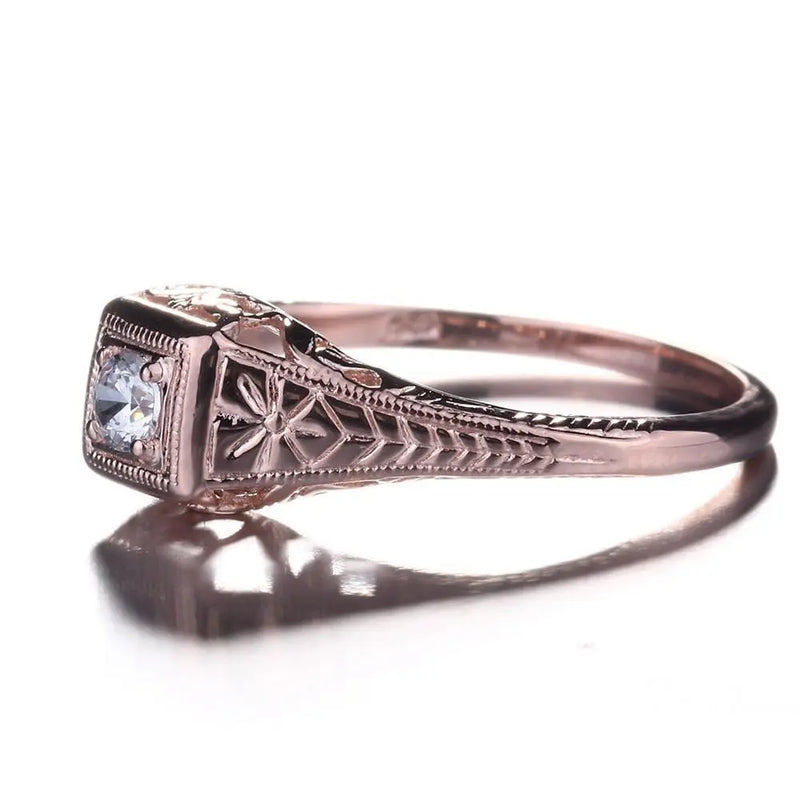 14k Rose Gold Vintage / Unique Moissanite Ring 0.1ct Moissanite Engagement Rings & Jewelry | Luxus Moissanite