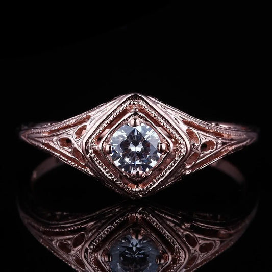 14k Rose Gold Vintage / Unique Moissanite Ring 0.3ct Moissanite Engagement Rings & Jewelry | Luxus Moissanite | Rings for Women Engagement Collection
