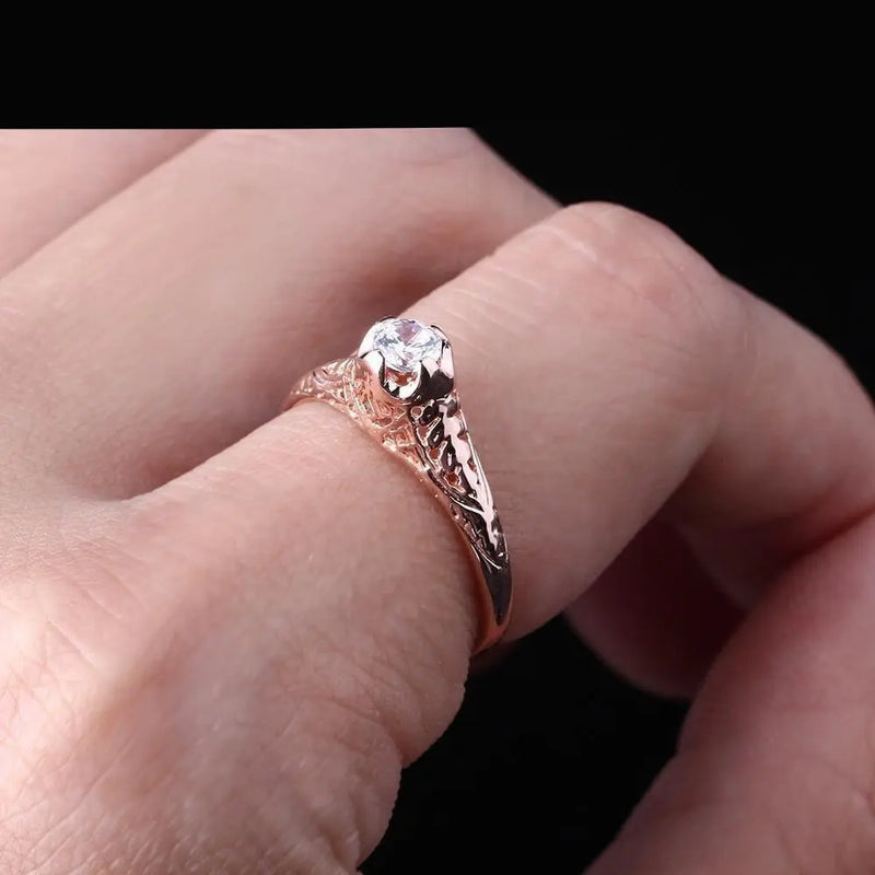14k Rose Gold Vintage / Unique Moissanite Ring 0.3ct Moissanite Engagement Rings & Jewelry | Luxus Moissanite