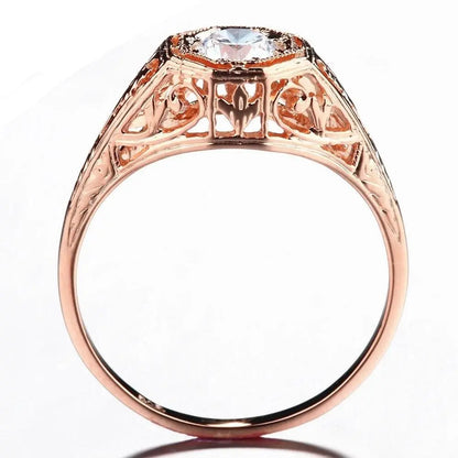 14k Rose Gold Vintage / Unique Moissanite Ring 0.4ct Moissanite Engagement Rings & Jewelry | Luxus Moissanite Moissanite Women's Wedding Bands Collection