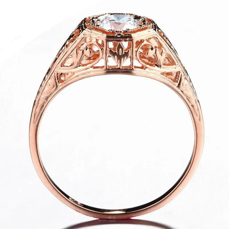 14k Rose Gold Vintage / Unique Moissanite Ring 0.4ct Moissanite Engagement Rings & Jewelry | Luxus Moissanite