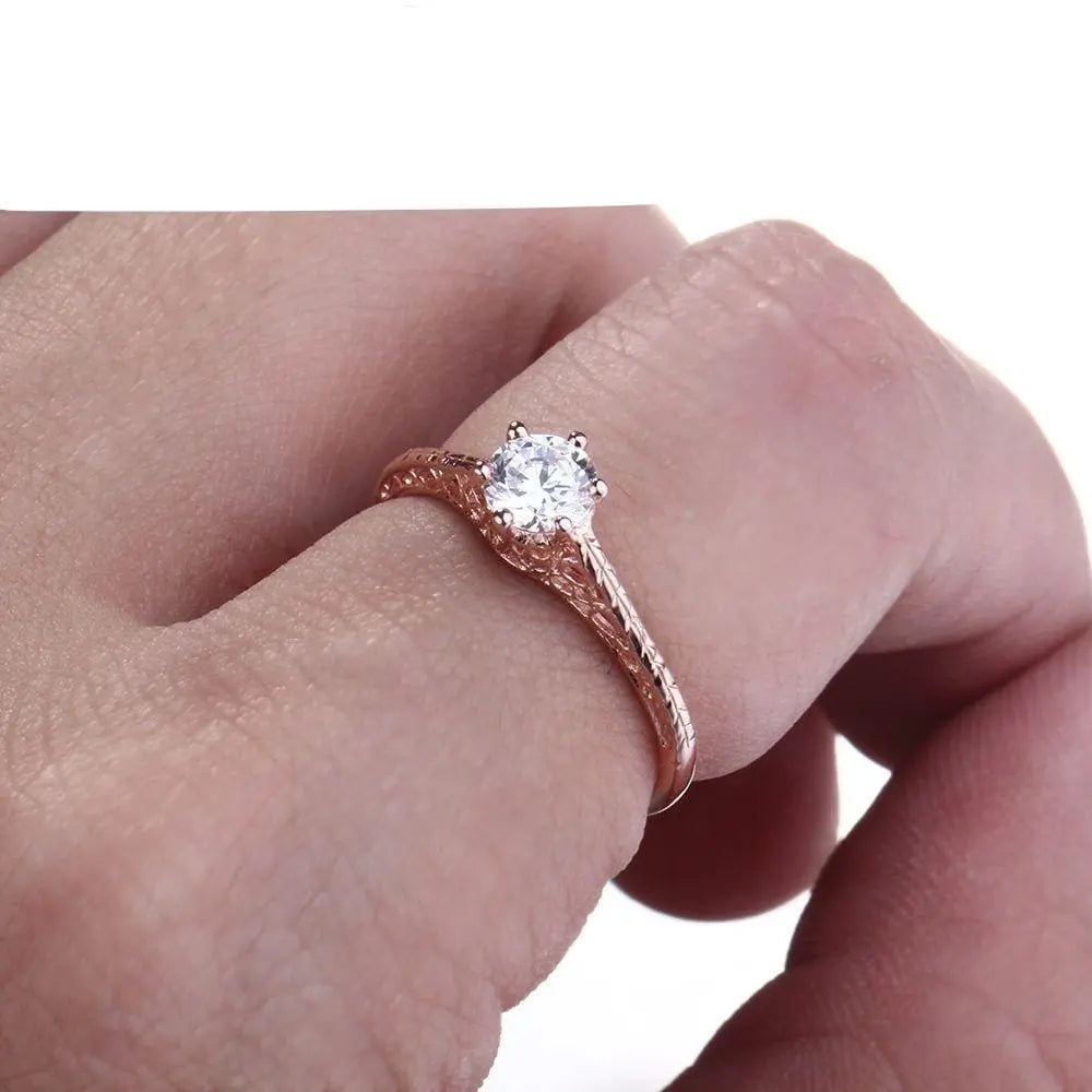 14k Rose Gold Vintage / Unique Moissanite Ring 0.5ct Moissanite Engagement Rings & Jewelry | Luxus Moissanite Best Engagement Rings for Female