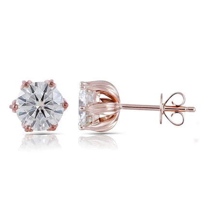 14k Rose Gold or 925 Silver Flower Moissanite Stud Earrings 2ctw Moissanite Engagement Rings & Jewelry | Luxus Moissanite