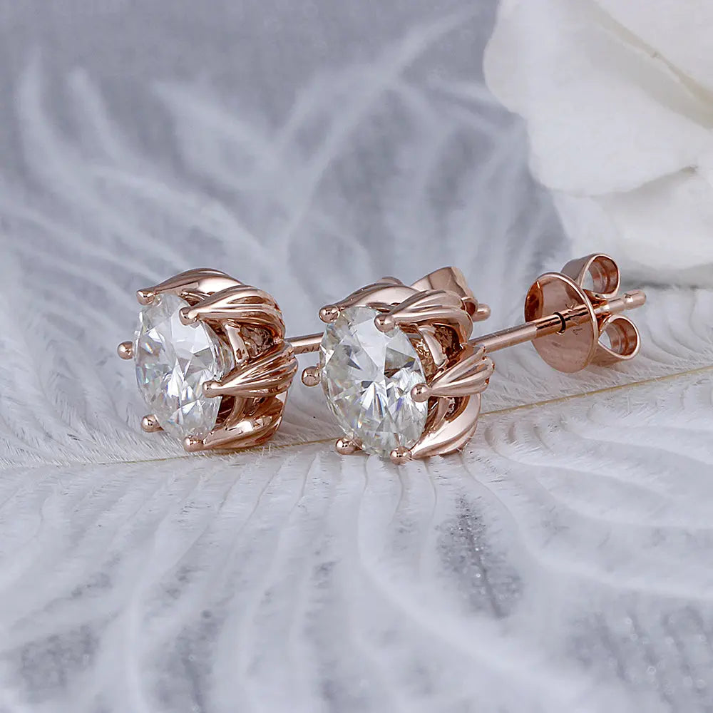 14k Rose Gold or 925 Silver Flower Moissanite Stud Earrings 2ctw Moissanite Engagement Rings & Jewelry | Luxus Moissanite