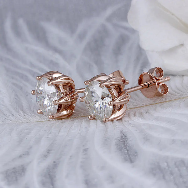 14k Rose Gold or 925 Silver Flower Moissanite Stud Earrings 2ctw ...