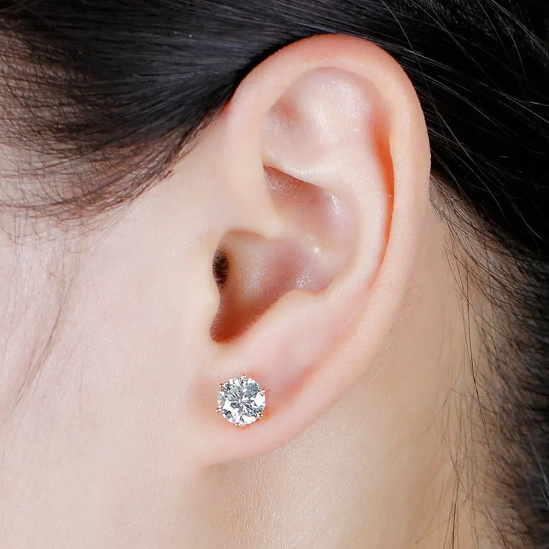 14k Rose Gold or 925 Silver Flower Moissanite Stud Earrings 2ctw Moissanite Engagement Rings & Jewelry | Luxus Moissanite