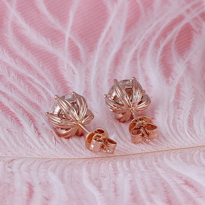 14k Rose Gold or 925 Silver Flower Moissanite Stud Earrings 2ctw Moissanite Engagement Rings & Jewelry | Luxus Moissanite