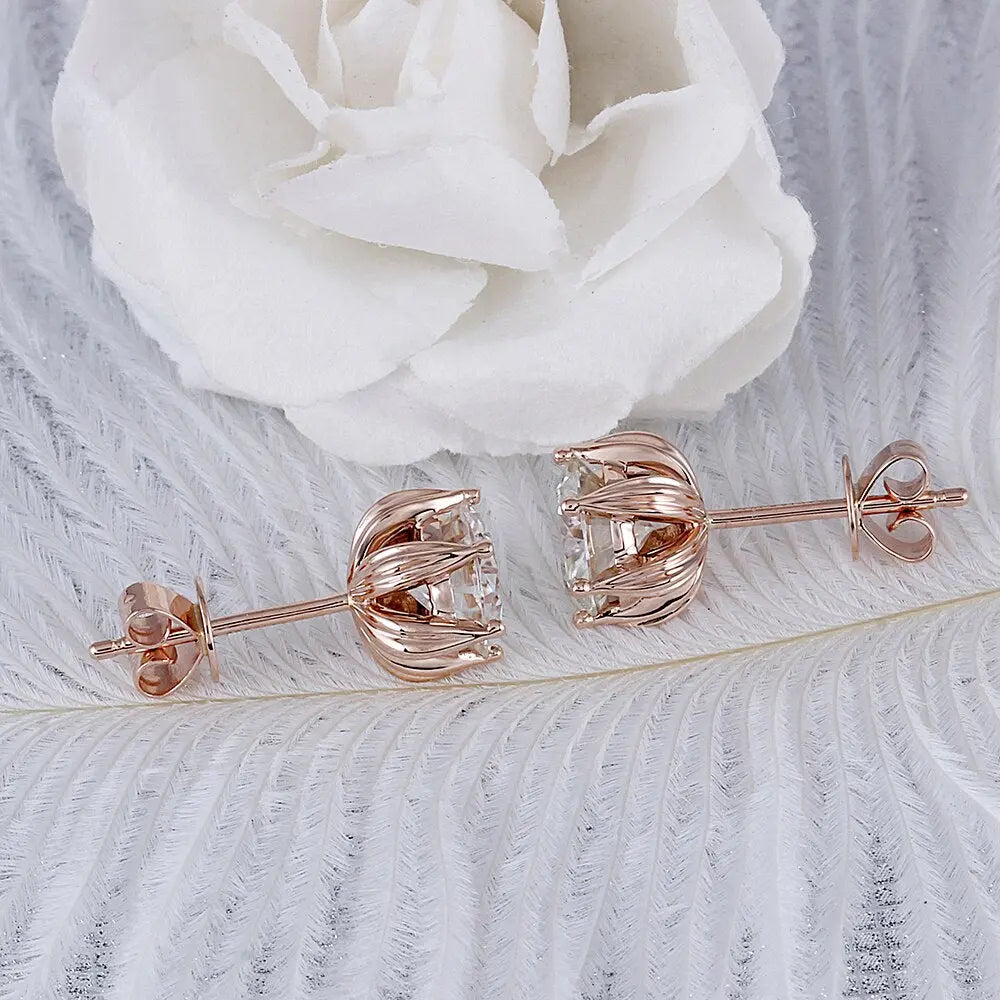 14k Rose Gold or 925 Silver Flower Moissanite Stud Earrings 2ctw Moissanite Engagement Rings & Jewelry | Luxus Moissanite