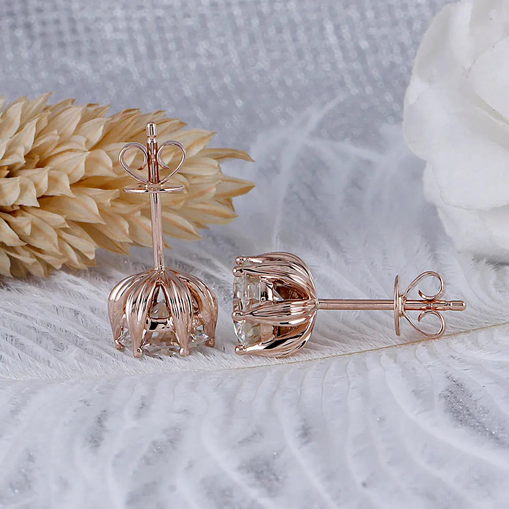 14k Rose Gold or 925 Silver Flower Moissanite Stud Earrings 2ctw Moissanite Engagement Rings & Jewelry | Luxus Moissanite