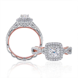 14k Rose & White Gold Double Halo Moissanite Ring 0.85ct Total Moissanite Engagement Rings & Jewelry | Luxus Moissanite