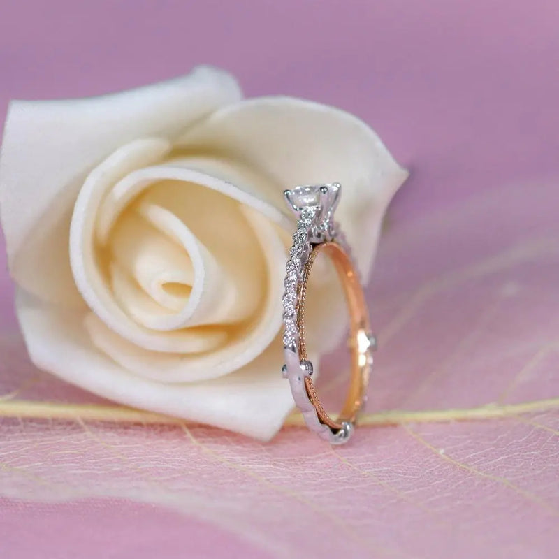 14k Rose & White Gold Moissanite Ring 0.5ct Center Stone Moissanite Engagement Rings & Jewelry | Luxus Moissanite