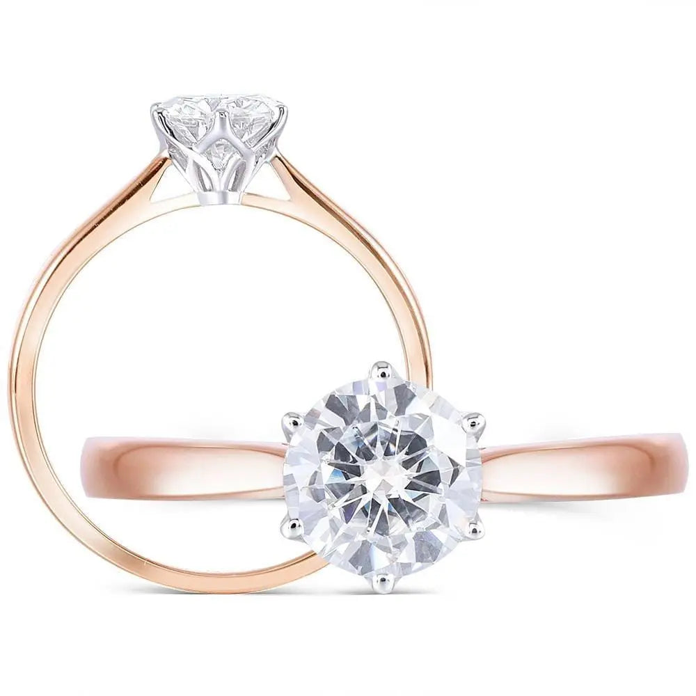 14k Rose & White Gold Solitaire Moissanite Ring 0.8ct Moissanite Engagement Rings & Jewelry | Luxus Moissanite | Engagement Ring in Rose Gold
