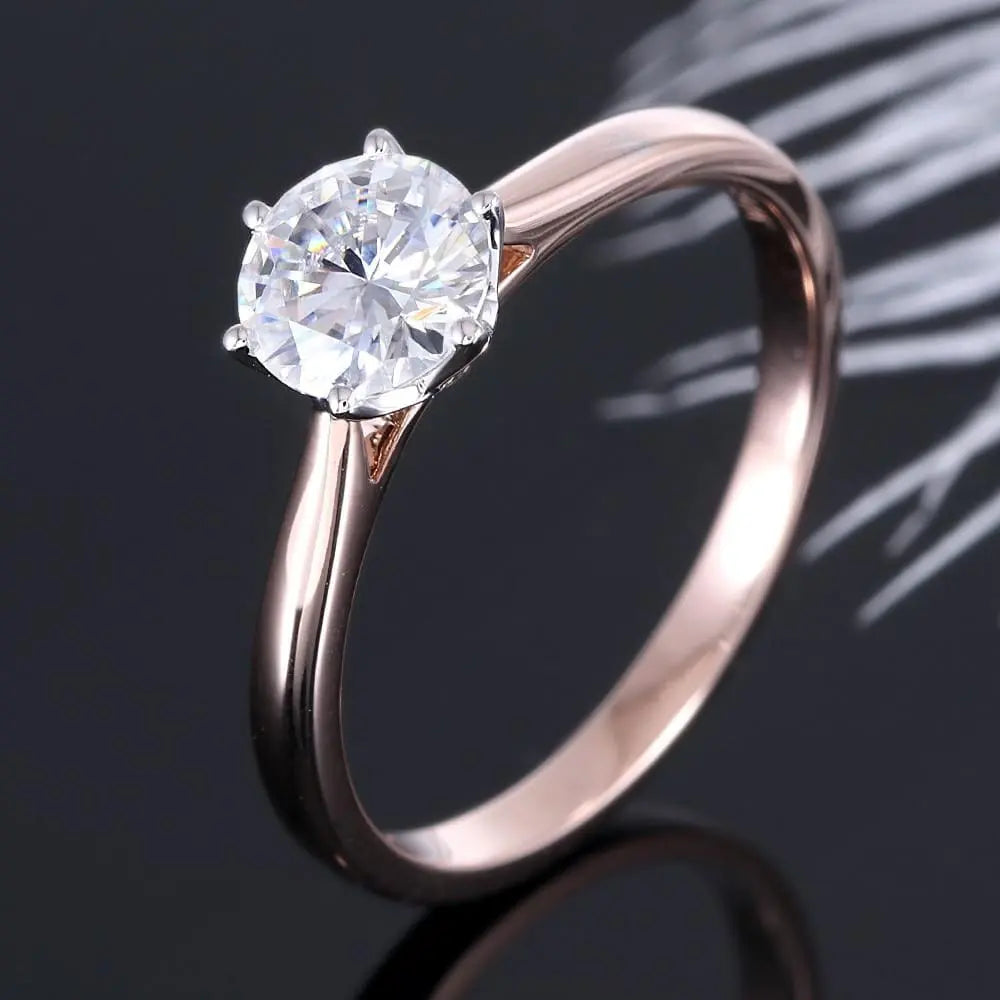 14k Rose & White Gold Solitaire Moissanite Ring 0.8ct Moissanite Engagement Rings & Jewelry | Luxus Moissanite | Engagement Ring in Rose Gold