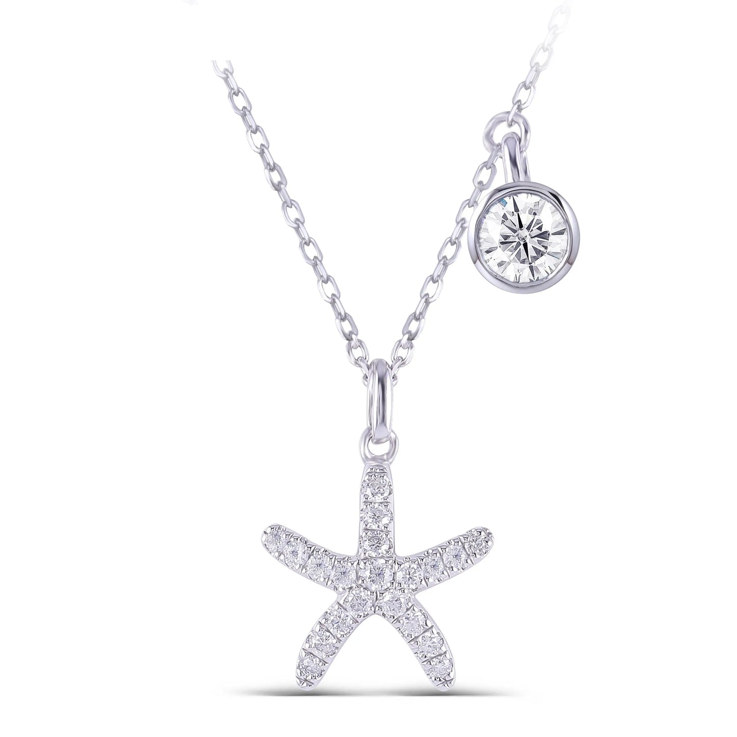14k White / Yellow / Rose Gold Starfish Seaside Moissanite Necklace Moissanite Engagement Rings & Jewelry | Starfish Necklace | Luxus Moissanite