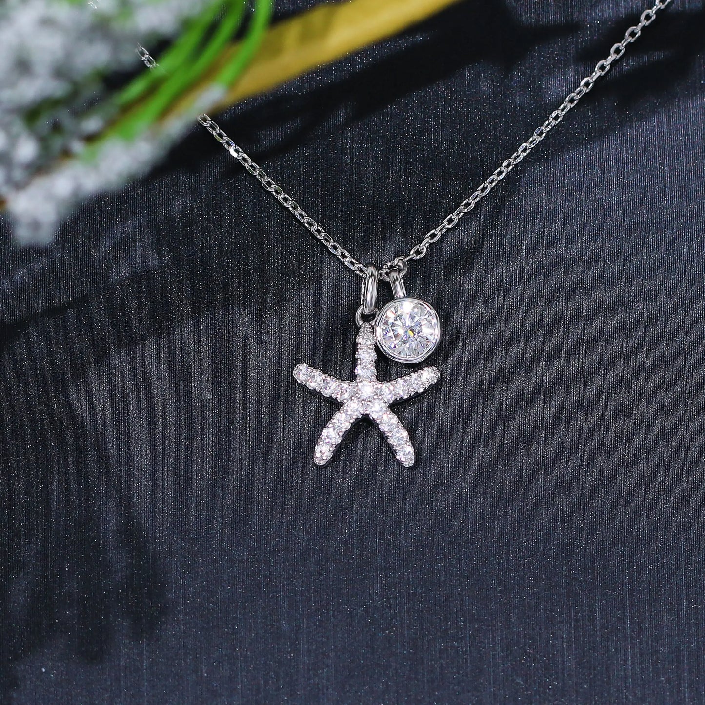 14k White / Yellow / Rose Gold Starfish Seaside Moissanite Necklace Moissanite Engagement Rings & Jewelry | Starfish Necklace | Luxus Moissanite