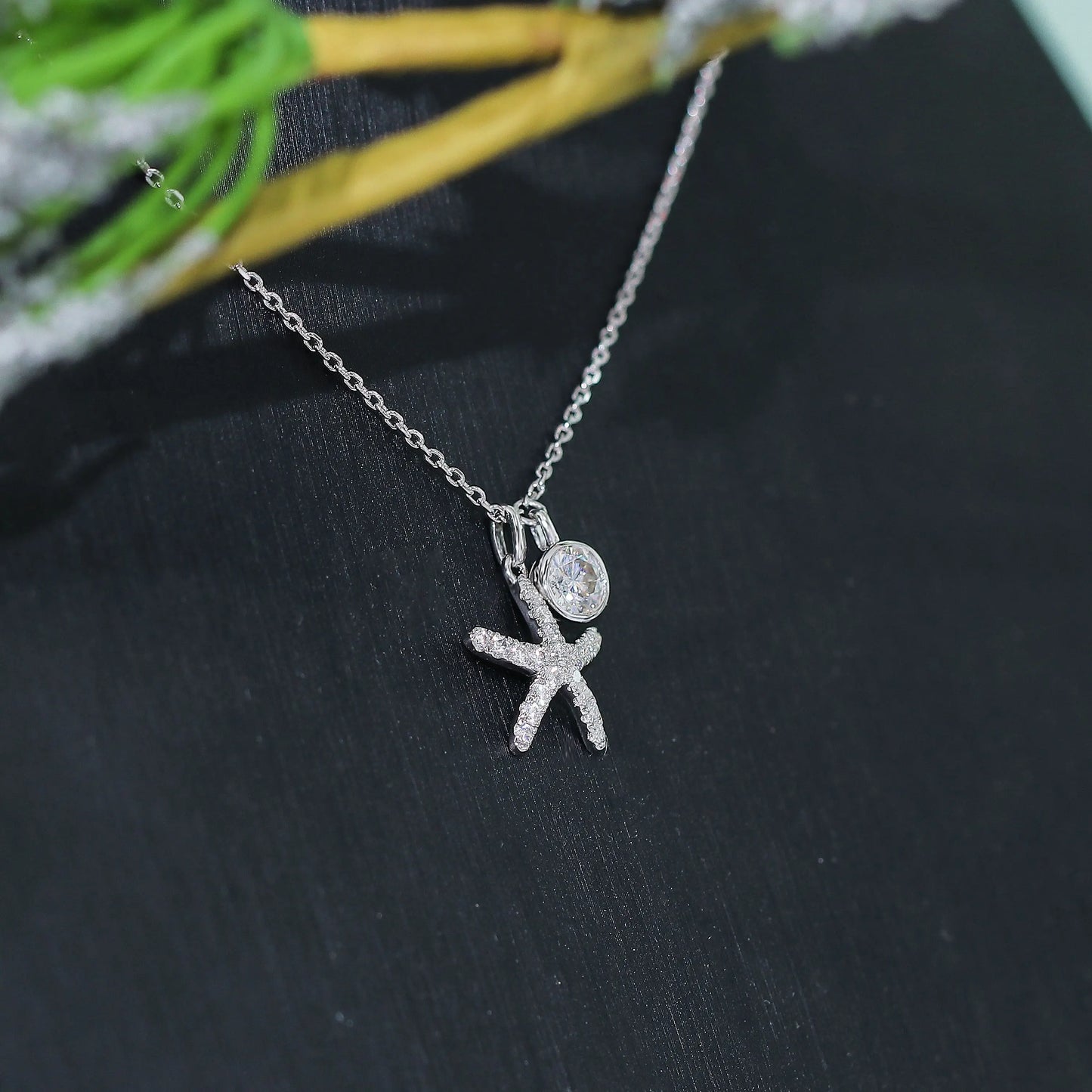 14k White / Yellow / Rose Gold Starfish Seaside Moissanite Necklace Moissanite Engagement Rings & Jewelry | Starfish Necklace | Luxus Moissanite