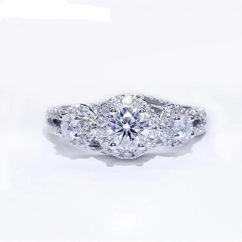 14k White Gold 3 Stone Moissanite Best Engagement Ring Cut Total
