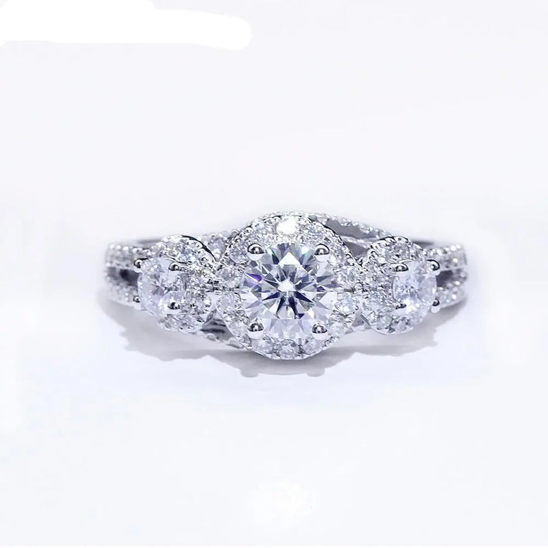 14k White Gold 3 Stone Moissanite Ring 0.72ct Total Moissanite Engagement Rings & Jewelry | Luxus Moissanite
