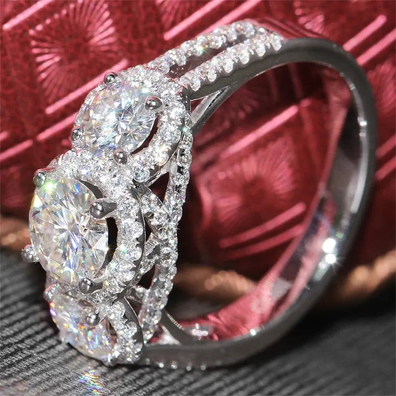 14k White Gold 3 Stone Moissanite Ring 0.72ct Total Moissanite Engagement Rings & Jewelry | Luxus Moissanite