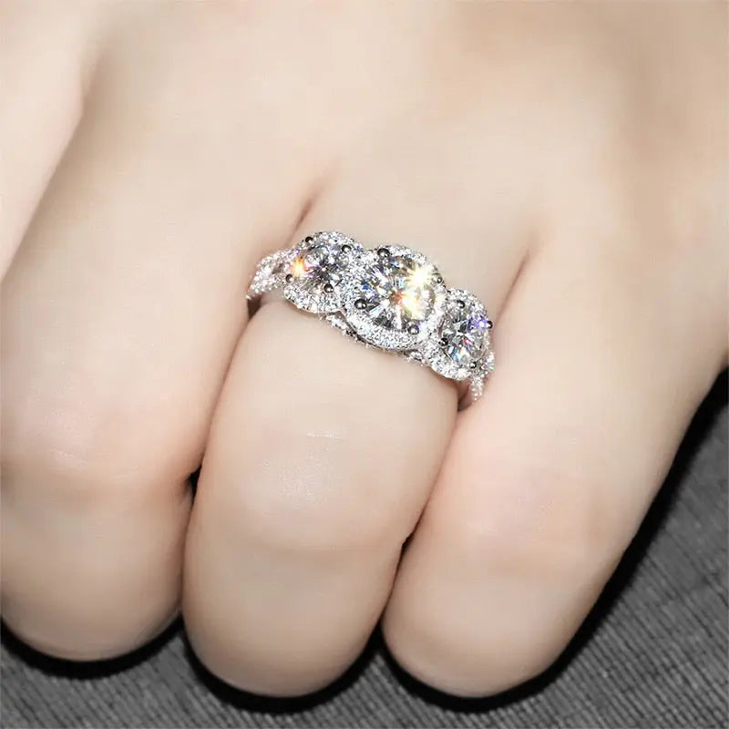 14k White Gold 3 Stone Moissanite Ring 0.72ct Total Moissanite Engagement Rings & Jewelry | Luxus Moissanite
