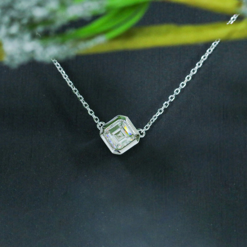 14k White Gold Asscher Cut Moissanite Necklace 1ct Moissanite Engagement Rings & Jewelry | Luxus Moissanite