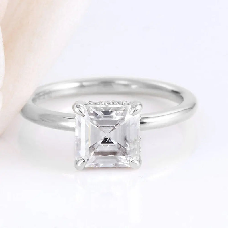 14k White Gold Asscher Cut Moissanite Ring 1.5ct Total Moissanite Engagement Rings & Jewelry | Luxus Moissanite