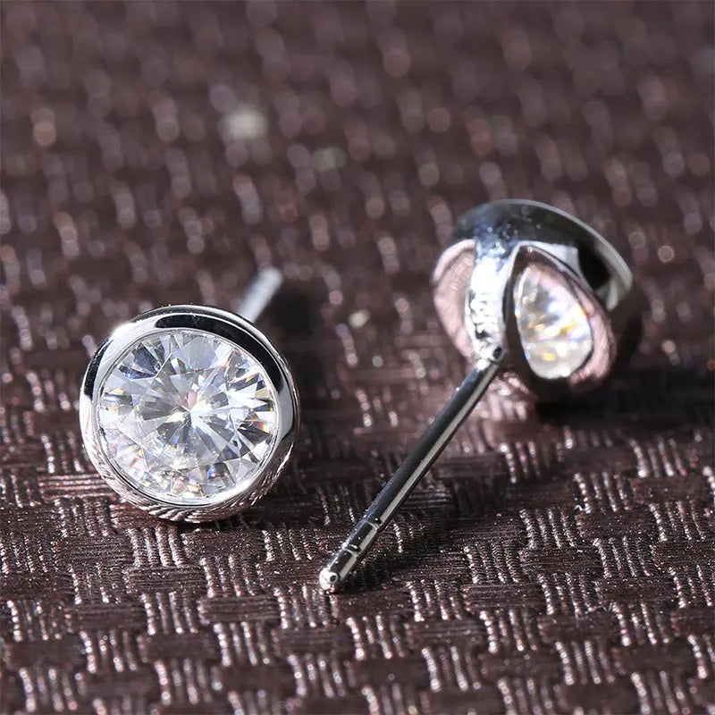 14k White Gold Bezel Moissanite Stud Earrings 1ctw Moissanite Engagement Rings & Jewelry | Best Earrings Brands | Luxus Moissanite