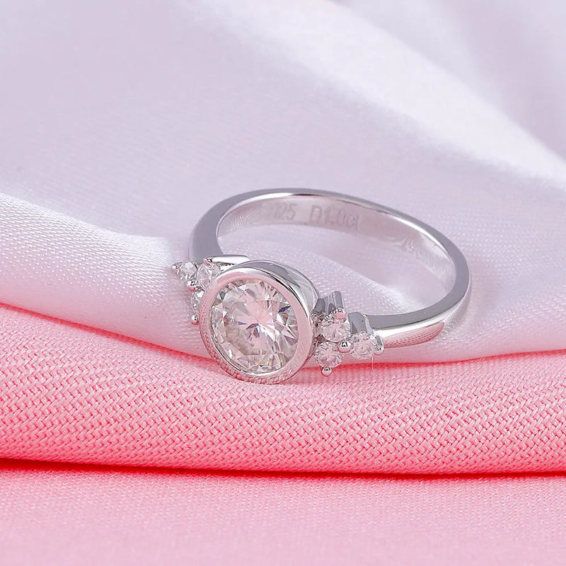 14k White Gold Bezel Set Moissanite Ring 1.18ct Total Moissanite Engagement Rings & Jewelry | Luxus Moissanite