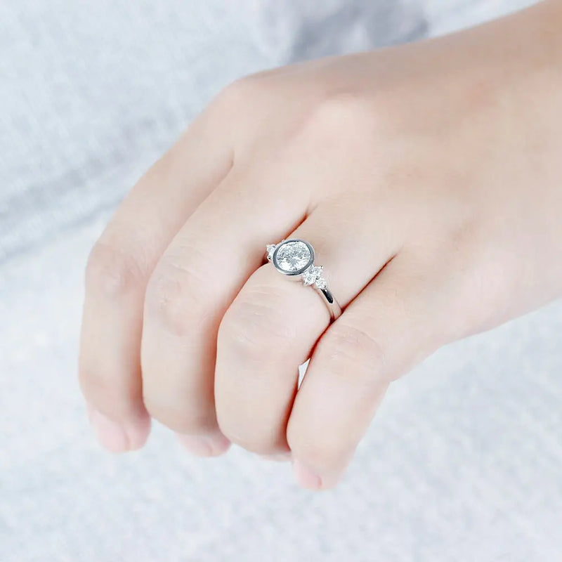 14k White Gold Bezel Set Moissanite Ring 1.18ct Total Moissanite Engagement Rings & Jewelry | Luxus Moissanite