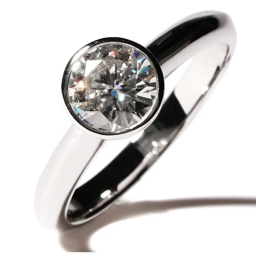14k White Gold Bezel Set Solitaire Moissanite Ring 1ct Moissanite Engagement Rings & Jewelry | Luxus Moissanite | White Gold Bezel Set
