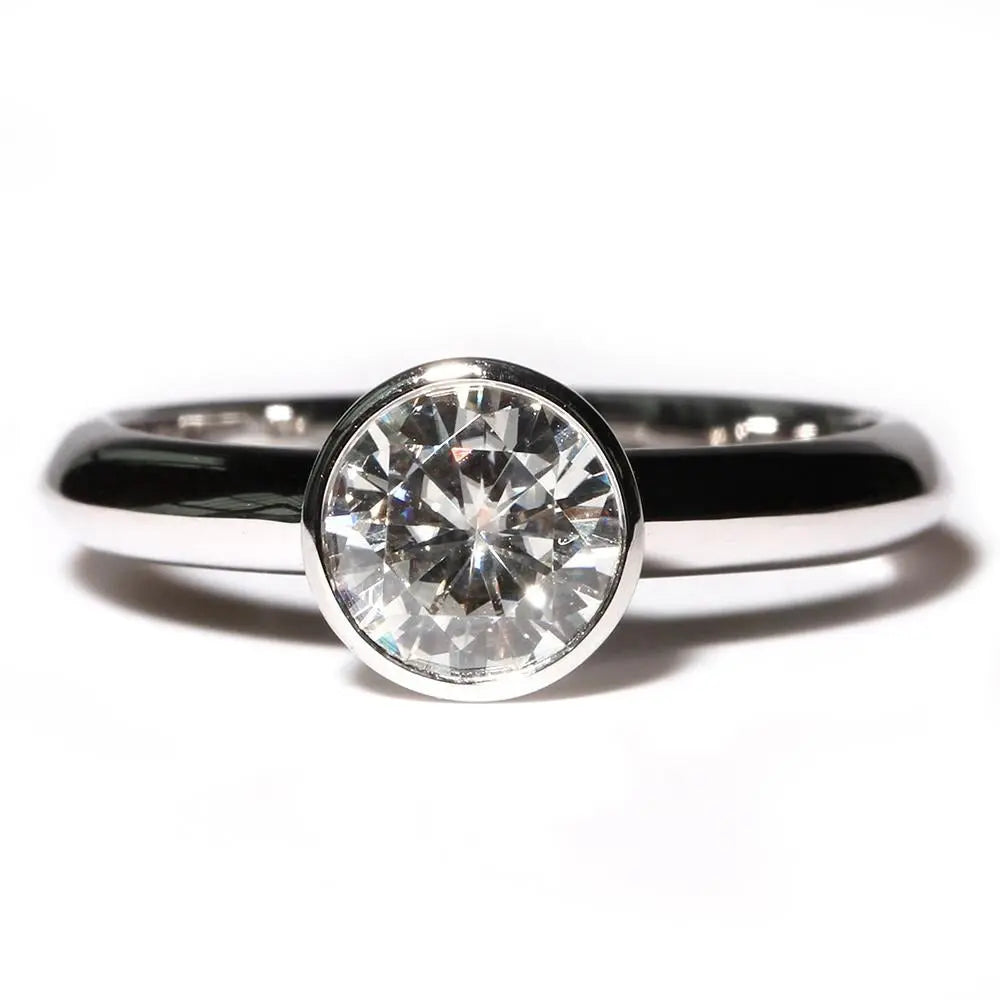 14k White Gold Bezel Set Solitaire Moissanite Ring 1ct Moissanite Engagement Rings & Jewelry | Luxus Moissanite | White Gold Bezel Set