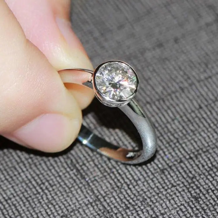 14k White Gold Bezel Set Solitaire Moissanite Ring 1ct Moissanite Engagement Rings & Jewelry | Luxus Moissanite | White Gold Bezel Set