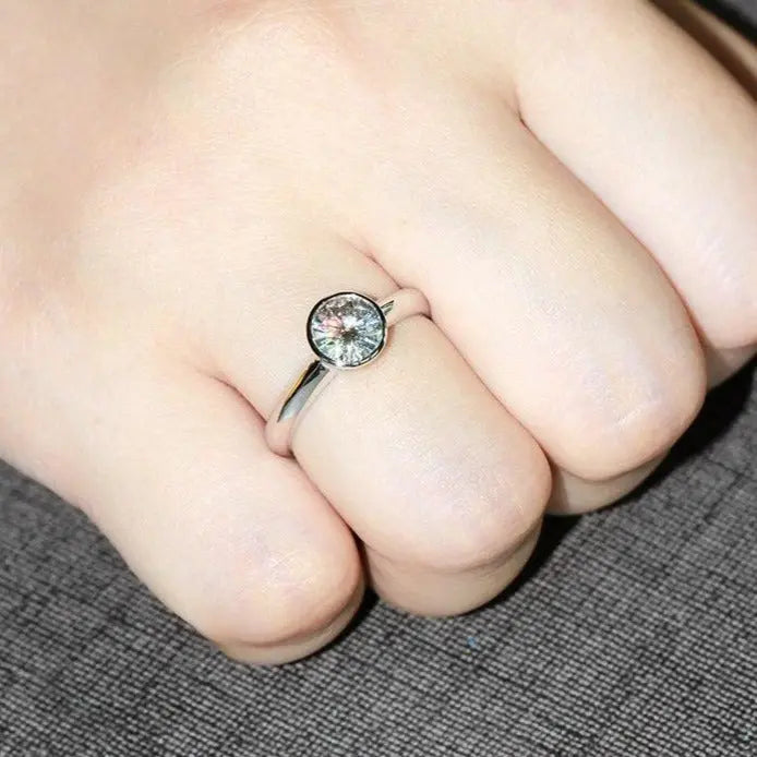 14k White Gold Bezel Set Solitaire Moissanite Ring 1ct Moissanite Engagement Rings & Jewelry | Luxus Moissanite | White Gold Bezel Set