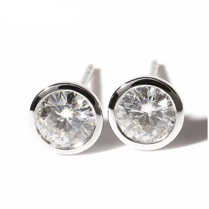 14k White Gold Bezel Set Stud Moissanite Earrings 1ctw Moissanite Engagement Rings & Jewelry | Luxus Moissanite | Earrings to Wear All the Time