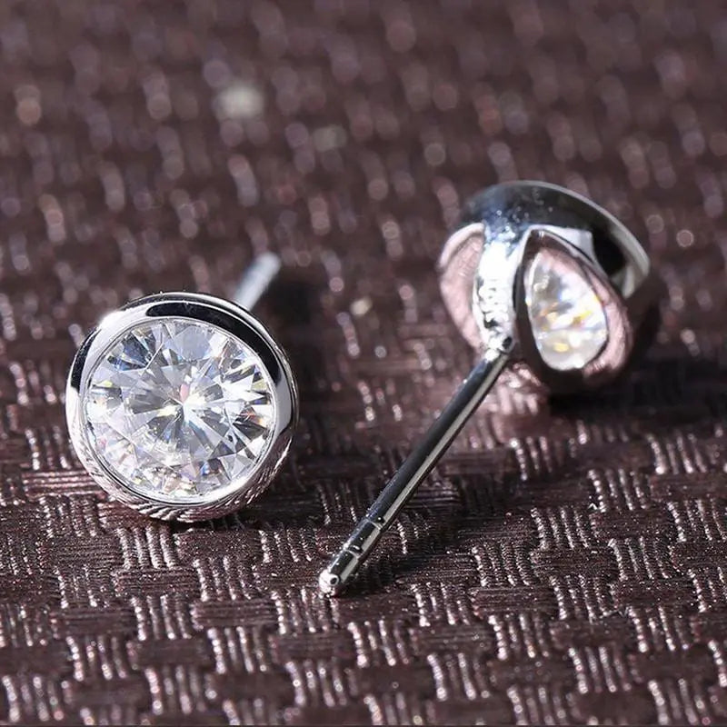 14k White Gold Bezel Set Stud Moissanite Earrings 1ctw Moissanite Engagement Rings & Jewelry | Luxus Moissanite | Earrings to Wear All the Time