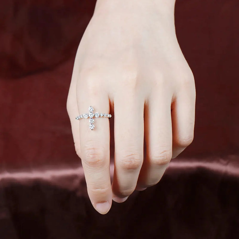 14k White Gold Cross Moissanite Ring / Wedding Band 0.81ct Total Moissanite Engagement Rings & Jewelry | Luxus Moissanite