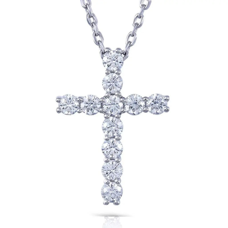 14k White Gold Cross Necklace / Pendant 1.21ct Total Moissanite Engagement Rings & Jewelry | Luxus Moissanite