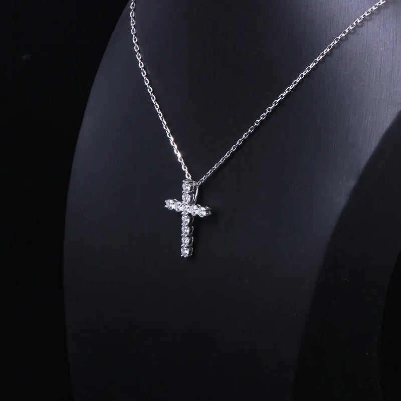 14k White Gold Cross Necklace / Pendant 1.21ct Total Moissanite Engagement Rings & Jewelry | Luxus Moissanite